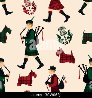 Scotch Terrier Thistle Robert Burns Night 25. Januar, Großbritannien Schottland Stock Vektor