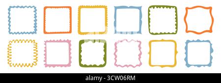 Farbenfrohe Handgezeichnete Quadratische Rahmen-Kollektion Stock Vektor
