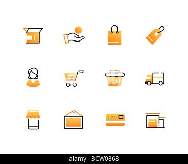 Einkauf und Lieferung – eine Reihe von Symbolen im Liniendesign Stock Vektor