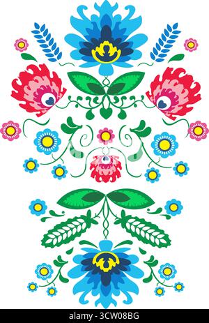 Vertikales Blumenstickmuster polnischer Volkskunst Stock Vektor