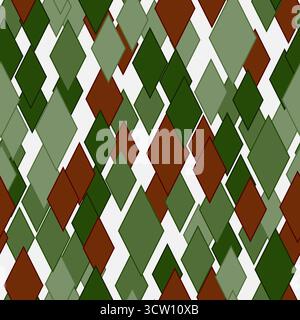Nahtloses geometrisches Weihnachtsmuster. Zufällige waldgrüne Rauten auf weißem Hintergrund. Vektor-dekoratives Ornament mit weihnachtsstimmung. Abstrakte Rückseite Stock Vektor