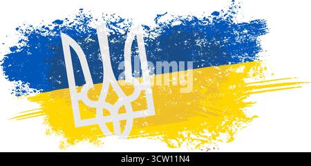 Ukraine Flagge Trident Emblem Grunge Pinselstrich Stock Vektor
