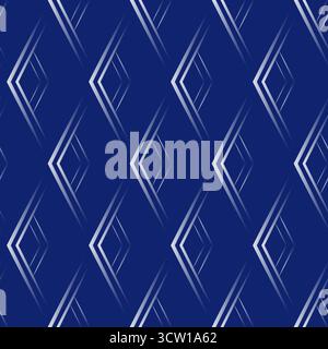 Nahtloses geometrisches Muster. Weiße Rauten auf blauem Hintergrund. Vektor dekorative vertikale Verzierung von Dreiecken. Striktes Schwarzweiß-Design. Mosaikplatte Stock Vektor