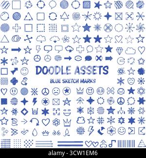 Kinder Doodles Schulbrettdesign - handgezeichnete Scribbles, Pfeile, Sterne & Sketch Elements Vektorset Stock Vektor