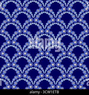 Nahtloses Muster im klassischen Stil mit blauen Bögen. Ruhige blaue Farben auf dunkelblauem Hintergrund. Abstraktes geometrisches Ornament im klassischen Stil Stock Vektor