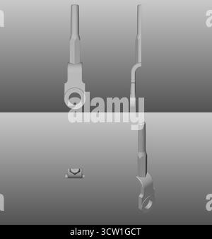 cad-Zugstangensystem, Bohrschraubengabel, Konnektivitätsklemmen Hardware, technische Zeichnung in 3D Stockfoto