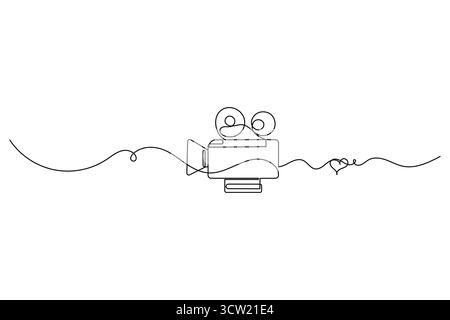 Durchgehende einzeilige Zeichnung der Videokamera in minimalistischer Umrissdarstellung. Stock Vektor