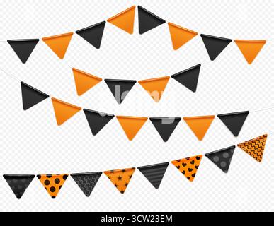 Set aus farbenfrohen, realistischen, festlichen Halloween-Fahnen. Stock Vektor