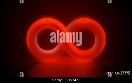 Auffälliges Rot Leuchtendes Unendlichkeitssymbol. Ein lebendiges abstraktes Neondesign auf dunklem Hintergrund. Vektorabbildung Stock Vektor