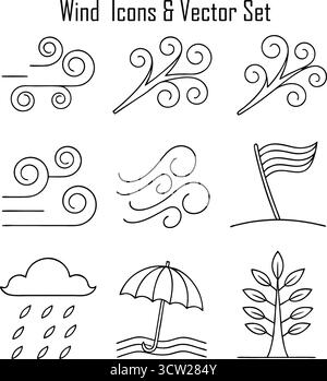Windsymbole stellen die Vektorgrafik von Wetterbrise und Luftströmungssymbolen fest Stock Vektor