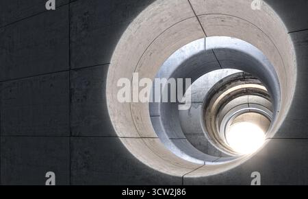 Abstrakter Betontunnel 3D heller Ausgang Stockfoto
