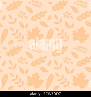 Pastelloranges einfarbiges nahtloses Muster mit Herbstblättern, Vektorillustration Stock Vektor