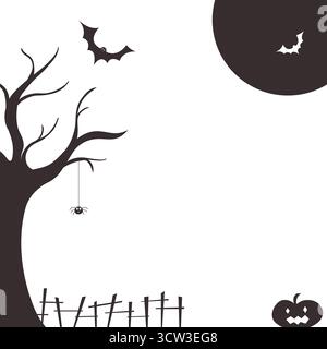 Halloween schwarze Silhouette Baumfledermäuse und Spinnen aus Papier geschnitten. Niedliche gruselige vertikale transparente Vorlagen mit Kopierraum. Stock Vektor