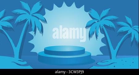 Blaue tropische Produktpräsentation Podiumhintergrund mit Palmen. Vector 3D-Plattform für Sommer, Urlaub und Produktwerbung mit Kopierbereich Stock Vektor