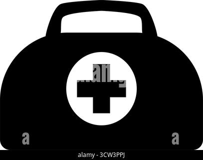 Symbol Für Erste-Hilfe-Kasten. Einfache schwarze Vektorsilhouette einer medizinischen Tasche mit weißem Kreuz. Gesundheits-, Notfall- und Sicherheitskonzept. Stock Vektor