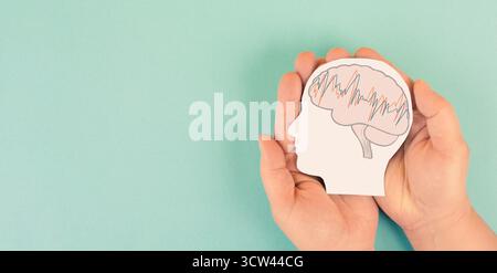 Migräne-Kopfschmerz-Anfall, Verstand Mit Burnout Und Stress, Epilepsie, Alzheimer Oder Tumor Im Gehirn Stockfoto