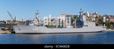 Sydney, Australien - September 2025: HMAS-Versorgung, australisches Marineschiff, Flottenbasis East, Hafen von Sydney, Seeverteidigung Stockfoto
