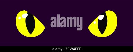 Gelbe leuchtende Augen dunkler Hintergrund Fantasy Magie Zeichentrick Tier Reptil Katze Säugetier Monster Dämon Drache glänzende Pupille Vektor Illustration Stock Vektor