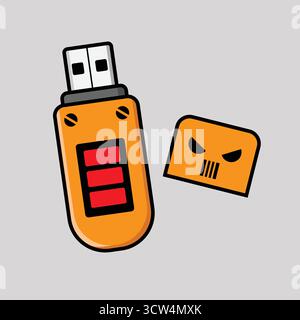 Kreative Zeichentrickdarstellung eines monsterförmigen Roboters mit Flash-Laufwerk. Lustiges und einzigartiges Design für Technik- und Gadget-Themen Stock Vektor