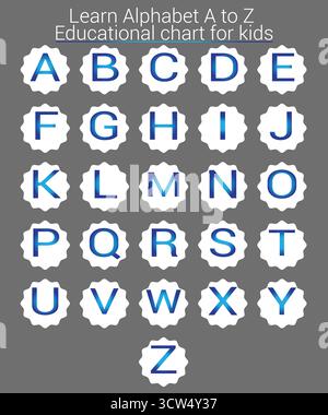 Lernen Sie Alphabet A bis Z – Gradientenbuchstaben auf grauem Hintergrund Bildvektordiagramm. Perfekt für Lernkinder, Poster und Klassenzimmer. Stock Vektor