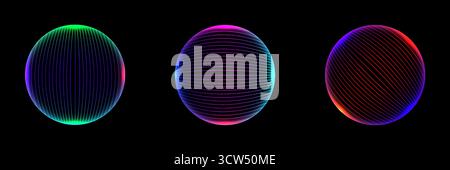 Leuchtende Neonkugeln in grünem Blau Magenta und Orange bilden ein futuristisches digitales abstraktes Kunstwerk auf schwarzem Hintergrund, das Technologieinnova symbolisiert Stock Vektor