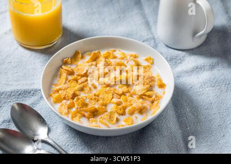 Gesundes Milchkorn Flake Frühstückszerealien mit Vollmilch Stockfoto