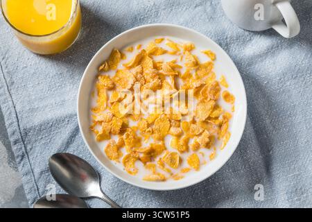 Gesundes Milchkorn Flake Frühstückszerealien mit Vollmilch Stockfoto