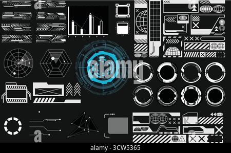 Brutalism Graphic Box - Retrofuturistisches Y2K Techwear Label, Cyberpunk 3D Elements, HUD & Acid Rave Vector Set Stock Vektor
