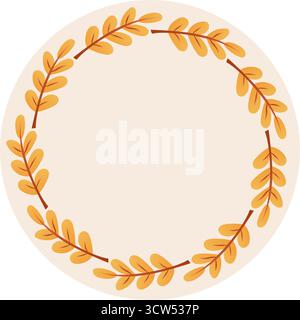 Herbst-Zweigkranzkreis auf beigefarbenem Hintergrund für Dekoration oder Textraum. Stock Vektor