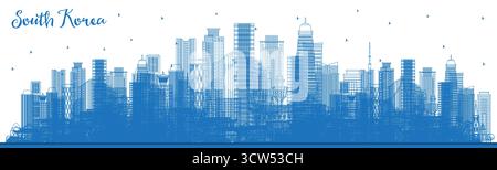 Die Skyline der Stadt Südkorea mit blauen Gebäuden umreißen. Vektorabbildung. Business Travel and Tourism Concept mit historischer Architektur. Südkorea Stock Vektor