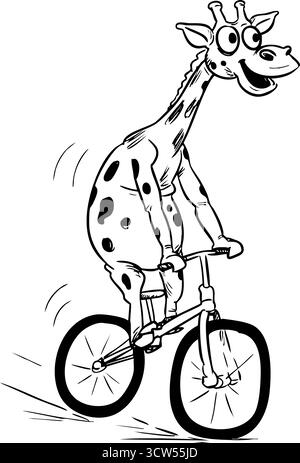 Ausmalseite für Giraffen-Fahrräder Stock Vektor