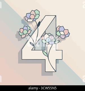 Nummer vier mit geometrischen Blumen-Illustration Stock Vektor