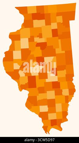 Karte von Illinois mit Countys. Eine einfache Landkarte mit Bezirksabteilungen und einer orangefarbenen Farbpalette. Stock Vektor