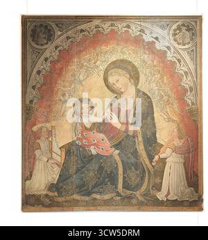 Jungfrau und Kind umgeben von Engelsmusikern, ein Gemälde aus dem 15. Jahrhundert im Muséee du Petit Palais, Avignon, Frankreich. Stockfoto