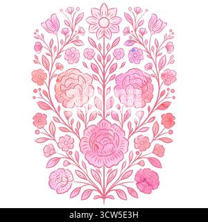 Vektor-rosa Aquarellabbildung der dekorativen Blumenabbildung. Zarte Clip-Art mit Blumen und Stielen im Rokoko-Stil für Postkarten Stock Vektor