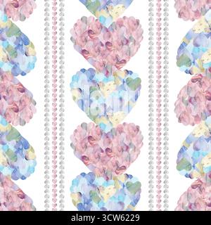 Nahtloses Muster mit Herzstreifen in Aquarellfarben Stockfoto
