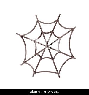 Aquarell Halloween Spinnennetz Illustration. Handgemalte schwarze Spinnennetz isoliert auf weiß. Ideal für Halloween-Karten, Dekoration oder gruseliges Design Stockfoto