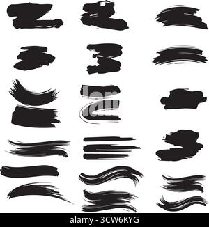 Set Mit Getrockneten Pinselstrichen – Grunge-Acryltexturen, Handgezeichnete Linien, Tintenspuren Und Schablonensilhouetten Vektor-Kollektion Stock Vektor