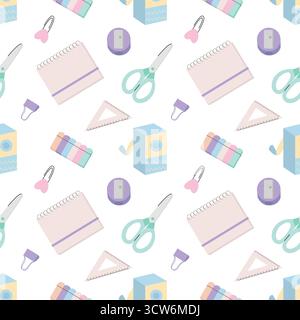 Schreibwaren flache Vektor nahtloses Muster Stock Vektor