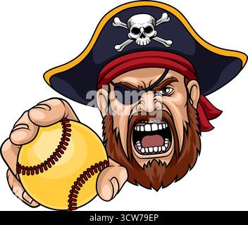 Pirate Softball Ball Sports Team Maskottchen Mann Stock Vektor