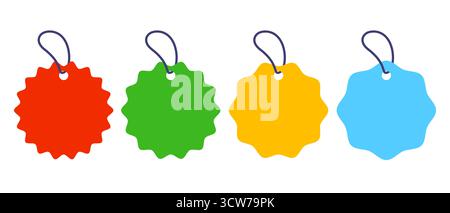 Vektor-Set-Symbole von Einkaufsetiketten zum Verkauf. Vektoretiketten in verschiedenen Farben für Angebot oder Black Friday. Stock Vektor