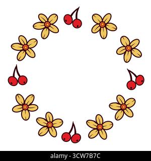 Vektorkranz aus gelben Blättern, roten vogelbeeren. Alle Objekte werden im Vektor handgezeichnet. Die Abbildung eignet sich perfekt zum Drucken auf Postkarten Stock Vektor