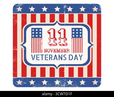 Vintage-Vektor-Poster für Veterans Day. Retro-Emblem für den Tag der amerikanischen Veteranen. Stock Vektor