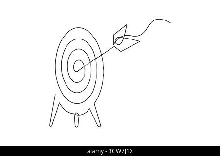 Ziel der Dartscheibe mit Pfeilsymbol durchgehende Linie, Zeichnung einer minimalen Darstellung Stock Vektor