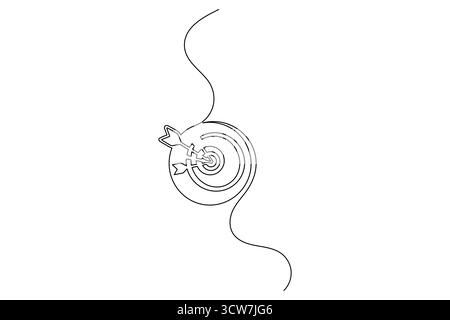 Ziel der Dartscheibe mit Pfeilsymbol durchgehende Linie, Zeichnung einer minimalen Darstellung Stock Vektor