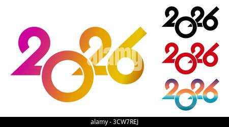 Set mit 2026-Nummern-Designvorlage. Farbenfrohes Schriftdesign mit Happy New Year 2026. Sammlung von 2026 weihnachtlichen Aufklebern. Vektor Stock Vektor