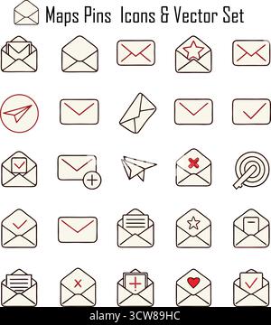 E-Mail-Symbolsatz – Vektorsammlung für Nachrichten, Kommunikation, E-Mail, Posteingang und Online-Korrespondenz Stock Vektor