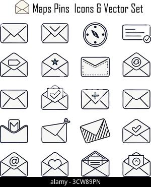 E-Mail-Symbolsatz – Vektorsammlung für Nachrichten, Kommunikation, E-Mail, Posteingang und Online-Korrespondenz Stock Vektor