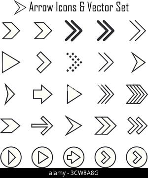 Pfeilsymbolgruppe – Richtung, Navigation, Zeiger, Bewegung und Sammlung von Symbolvektoren Stock Vektor