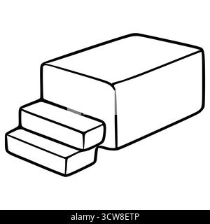 Einfache Strichkunstvektorillustration einer dreistufigen Treppe, die zu Butterblock führt. Stock Vektor